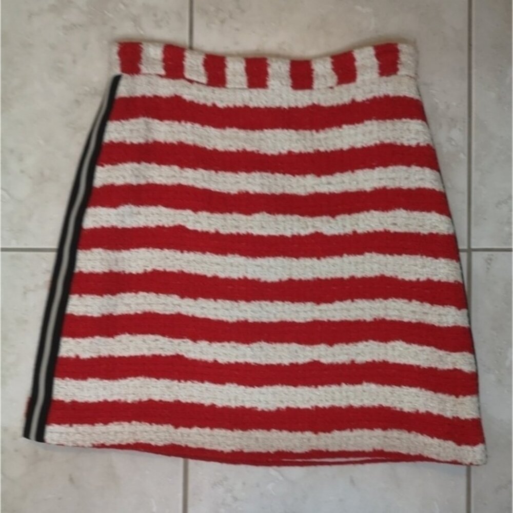 Y2k Vintage Msgm Red/ivory Color Block Striped Bouclé Mini Skirt